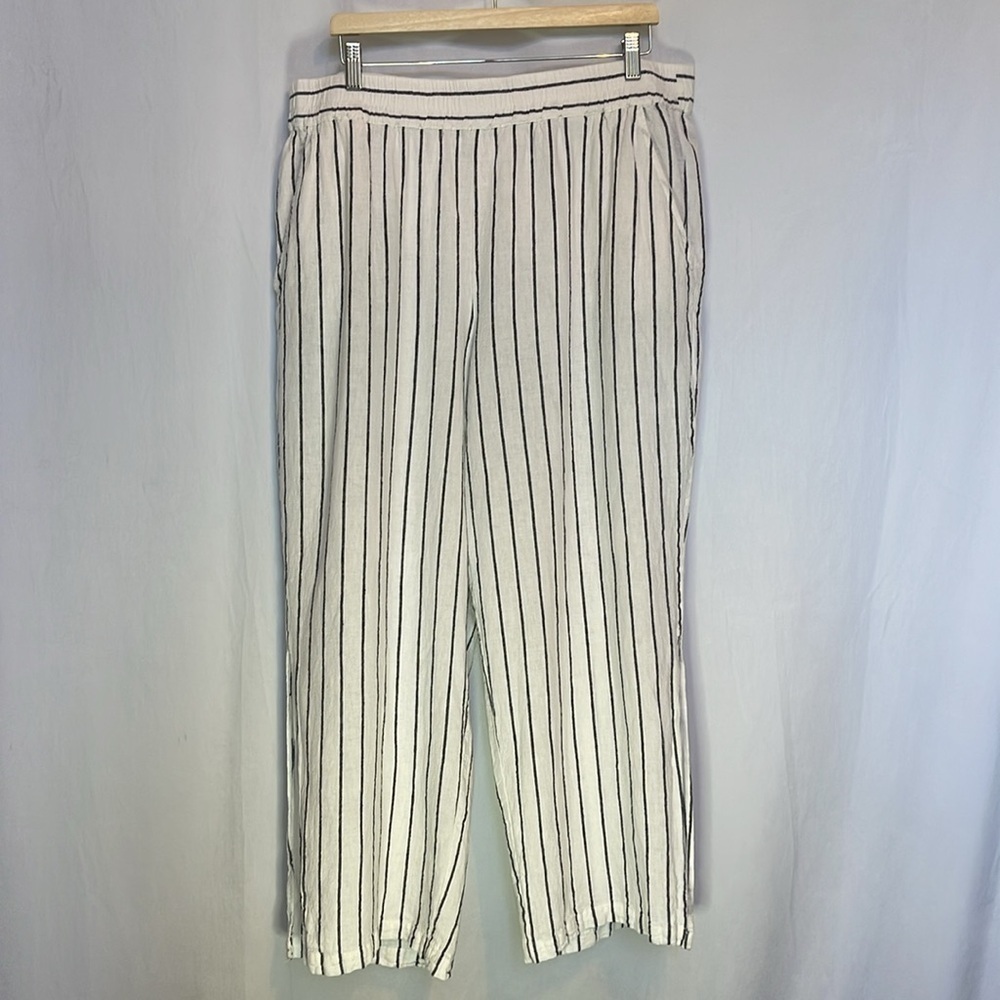 Sanctuary Linen Blend Wide Leg Striped Pants Size 2X Coastal Resortwear Flowy - Picture 2 of 7